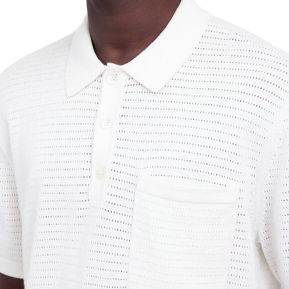 Madewell Men's Short Sleeve Pointelle Stitch Polo Sweater Pocket Shirt Salt - Picture 2 of 6